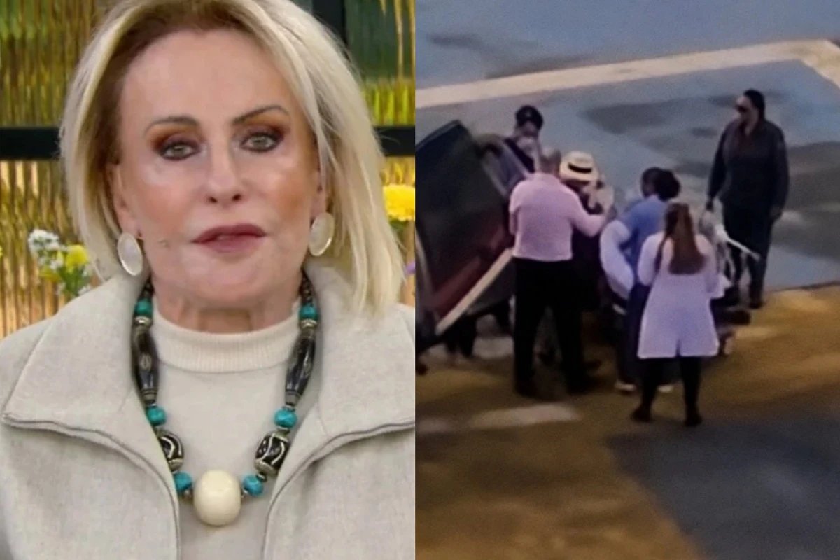 Ana Maria Braga chega de helicoptero a hospital e assessoria