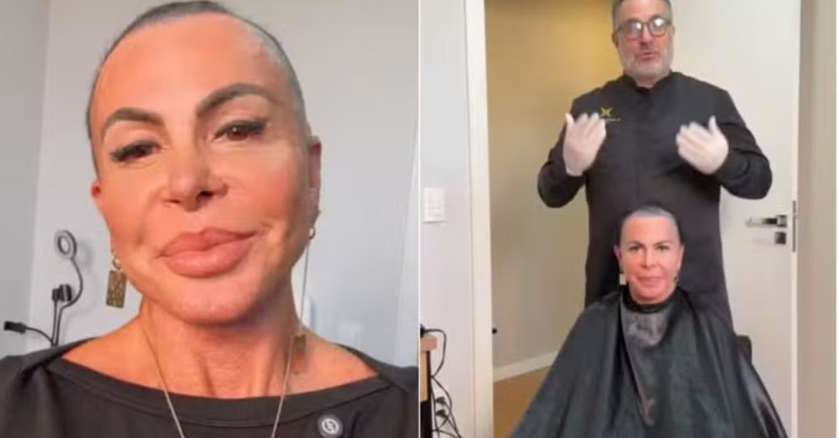 Gretchen aparece com a cabeca raspada e anuncia proximos passos