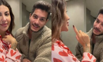 Arthur Aguiar reage durante anuncio da gravidez e faz pedido
