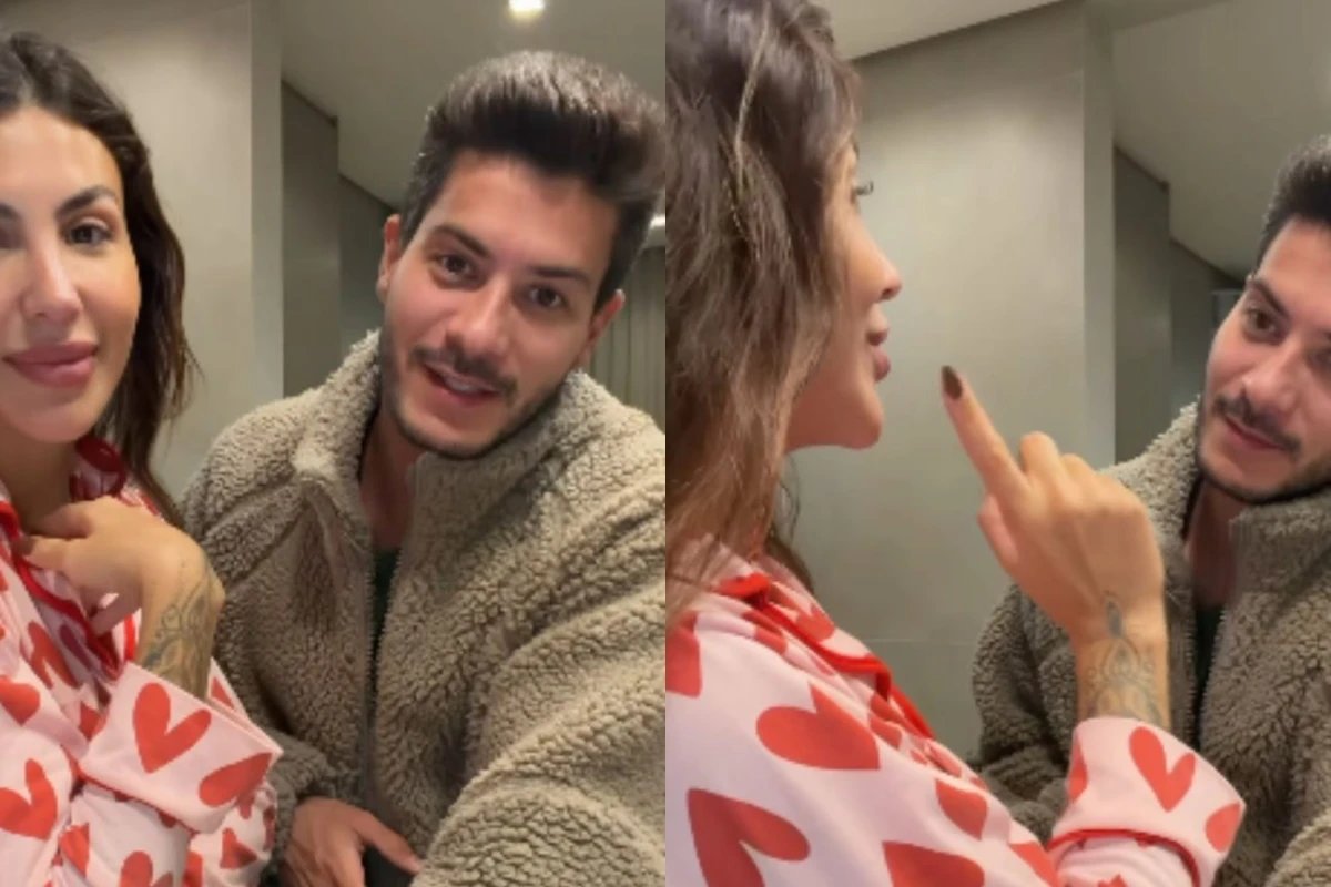 Arthur Aguiar reage durante anuncio da gravidez e faz pedido