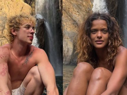 Assumidos Juliano Floss e Thaina Duarte nao disfarcam