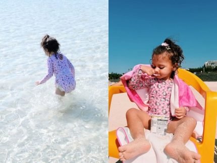 Helena filha de Neymar e Kimberlly curte praia na Coreia