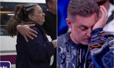 No palco do Domingao com Huck Luciano reencontra a mae