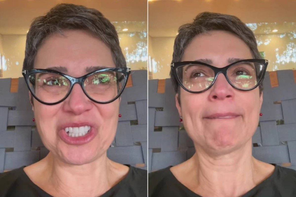 Sandra Annenberg surge com os olhos cheios de lagrimas e